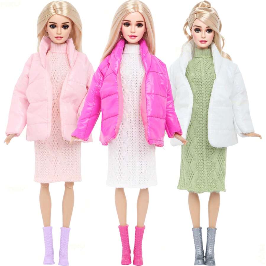 3 PCS Winter Fashion Doll Multicolor Set.Fits 11.5 Inch Girl Dolls,Include Soft Coat,Knitted Sweater Dresses & Long Boots. For Pretend Play Dress-Up,Boosts Styling Skills, Children/Birthday And Other Holiday Gifts (Doll Not Included) ﻿ ﻿ ﻿ ﻿ - Multicolor - View 1