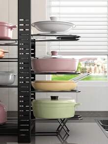 Organizador de Sartenes y Ollas Movible de 8 Capas con Pies Antideslizantes, Soporte para Ollas y Sartenes Ajustable de 3 en 1, Estante para almacenar olla, Estante de Ollas, Organizador Ollas y Sartenes de 8 Niveles Ajustables 3 Modos de UsoOrganizador de Sartenes y Tapas para Cocina - Negro - Ver 5