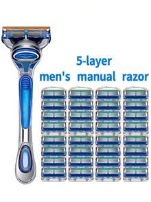 豪华男士安全剃须刀套装，配备多个超锋利刀片 - 符合人体工程学设计，轻松剃须 - 5 层不锈钢剃须刀头 - 耐用、可更换的胡须和胡须修饰工具，带金属手柄 - 黑色 - 查看 2