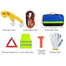 7-In-1 Car Emergency Breakdown  Kit With Jump Leads, Tow Rope, Warning Triangle, Hi-Vis Vest, Emergency Hammer For Vehicle Roadside Assistance - 7 Piece Set - View 5