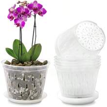 Orchid Pot 5 Inch 6 Pack Orchid Pots With Holes And Saucers Clear Plastic Orchid Pots - 5不清楚 - 查看 1