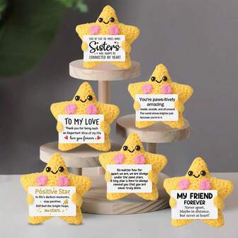 1pc Handmade Crochet Desktop Decor, Cute Star Shaped, Gift, Long Distance Relationship, Moving Away, Farewell, Couples, Best Friends, Sisters, Women, Birthday, Mom, Grandma, Keychain, Positive Emotions, Creative, Party, Christmas, Halloween Plush Doll Decoration