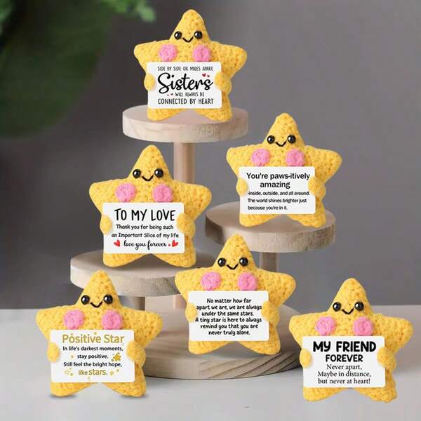 1pc Handmade Crochet Desktop Decor, Cute Star Shaped, Gift, Long Distance Relationship, Moving Away, Farewell, Couples, Best Friends, Sisters, Women, Birthday, Mom, Grandma, Keychain, Positive Emotions, Creative, Party, Christmas, Halloween Plush Doll Decoration