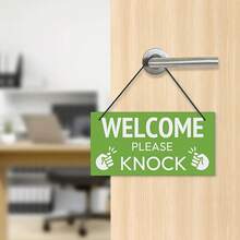 2D Flat, 1pc Dual-Sided Video Call In Progress Door Sign - 4" X 12", 7cm Modern Hanging Plaque Suitable For Office, Clinic And Meeting Room - Durable Plastic Material No Power Needed, With "Welcome, Please Knock" Info, Clinic Communication, Hand-Drawn Illustration, Dual-Sided Text - Multicolor - View 3