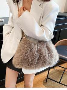 Borsa a tracolla in pelliccia finta soffice, design minimalista, stile di nicchia, piccola borsa a tracolla da donna, morbida e soffice, texture pelosa, casual chic, borsa portatile in stile Y2K, adatta per San Valentino, primavera e inverno, la migliore borsa primaverile, si abbina perfettamente agli outfit autunnali - Multicolore - Visualizzare 4