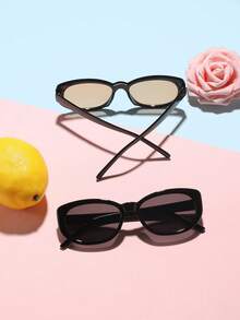 2 pezzi occhiali ovali retrò alla moda per ragazzi di età compresa tra 12-16 anni, realizzati in acrilico, adatti per uscite estive e abbinamento con gli outfit - Multicolore - Visualizzare 4