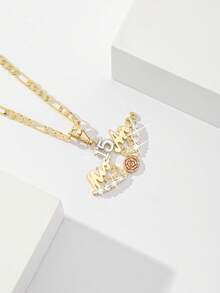 1pc European & American New Hypoallergenic Copper Inlaid Zirconia Fashion Faith 15 Number Pendant Necklace, Suitable For Christmas/Thanksgiving/Halloween/Mother's Day/Valentine's Day Couples/Friends/Godparents Gift, Catholic First Communion, Daily & Festival Wear Prayer - Yellow Gold - View 2
