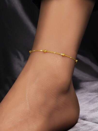 ELSEDES 1pc Fashionable Minimalist S925 Silver Multi-Bead Design Personalized Delicate Anklet, Suitable For Daily And Party Wear