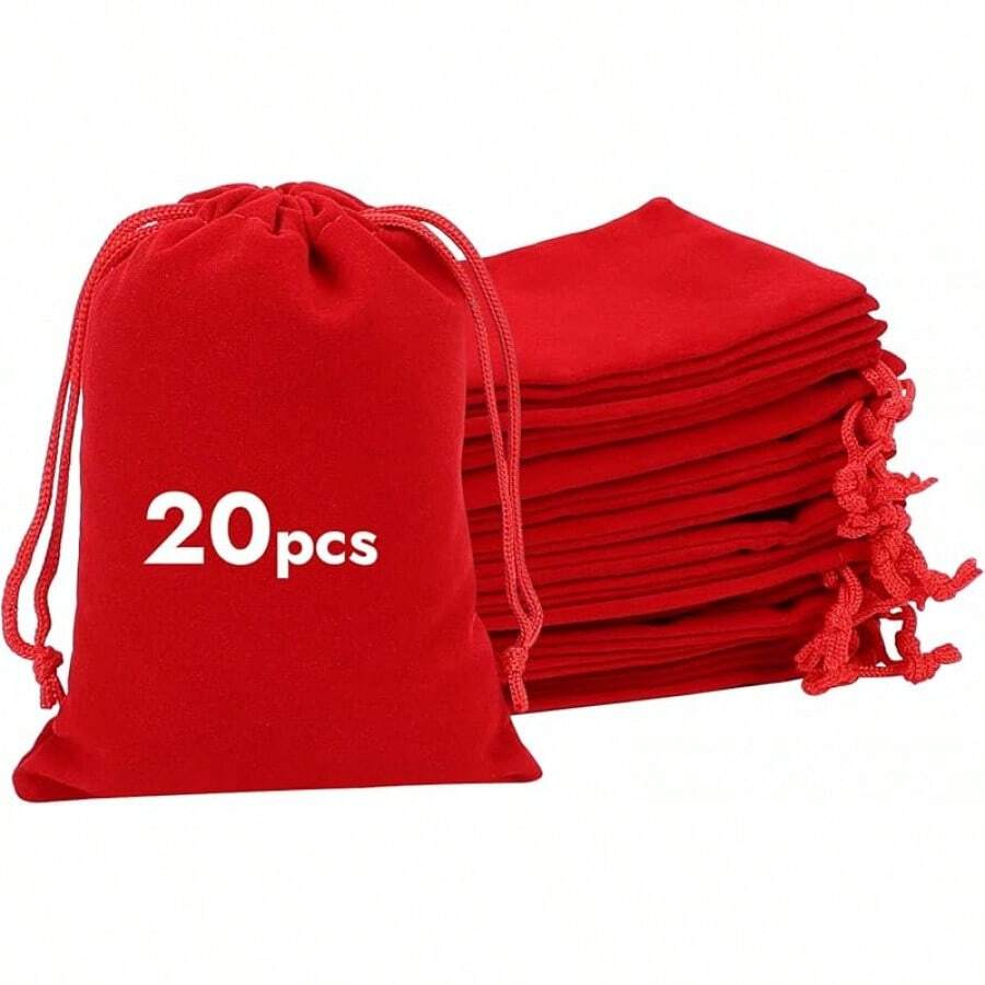 2025Shintop 20pcs Velvet Bags With Drawstrings, 4x6inch Gift Bags Black Velvet Jewelry Pouches For Dice Wedding Party Favor - Đỏ - Xem 1
