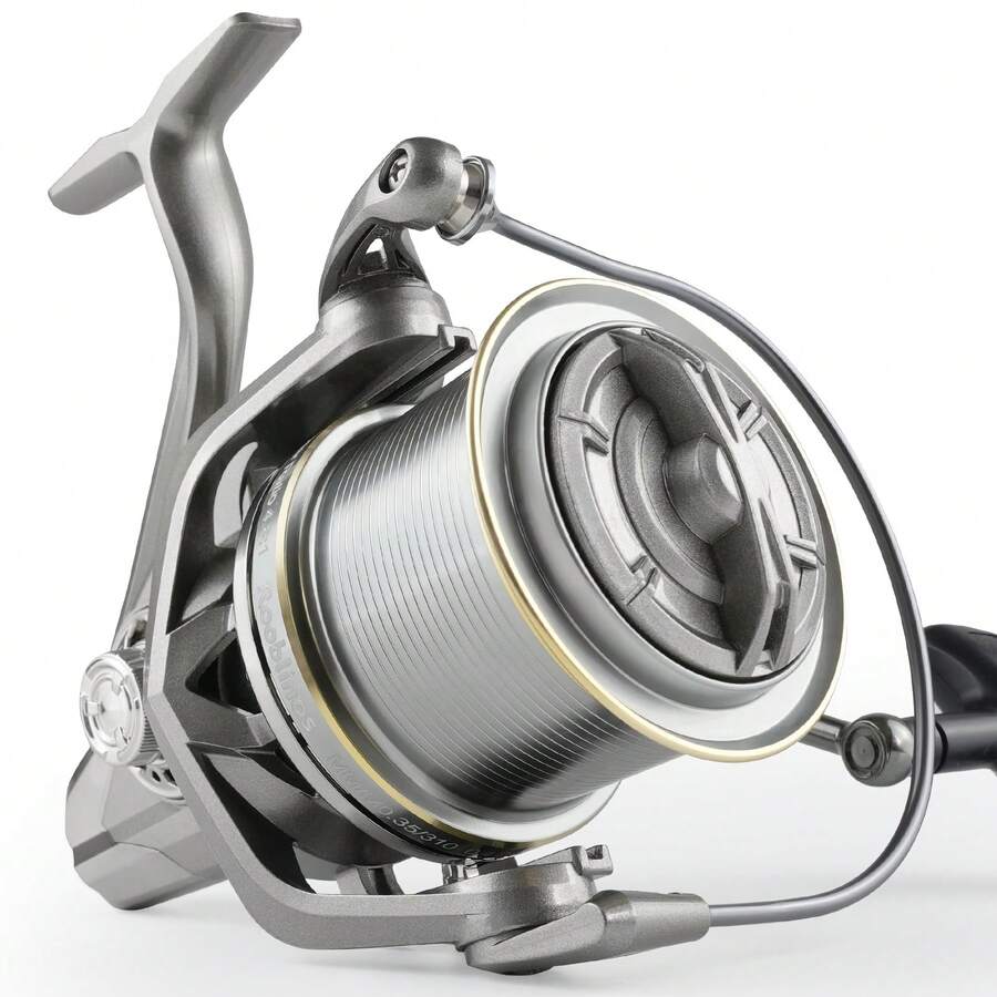 Rooblinos NGK 8000-14000系列纺车轮，4.8:1齿轮比，海水远投型渔线轮，最大拖拽力44磅，CNC金属线杯，适用于淡水和海水垂钓 - 銀色 - 查看 1