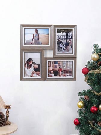 1 pieza Marco de fotos de plástico con 4 aberturas, estilo rústico, de 4x6 pulgadas, decoración del hogar para mesa o pared, adecuado para regalos de cumpleaños, Día de San Valentín, Navidad
