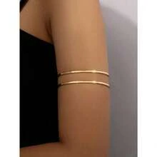 1pc Fashionable Metal Geometric Hollow Out Wire Opening Armband, Exaggerated & Unique - 金色 - 查看 5