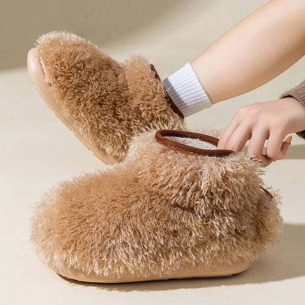 Pantuflas de felpa para mujer, nuevas zapatillas de invierno para el hogar con suela antideslizante y gruesa, ideales para el embarazo