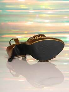 女士新款扭扣尖头青铜色高跟鞋，适合派对礼服、万圣节、圣诞节、新年休闲装 - 銅色 - 查看 6