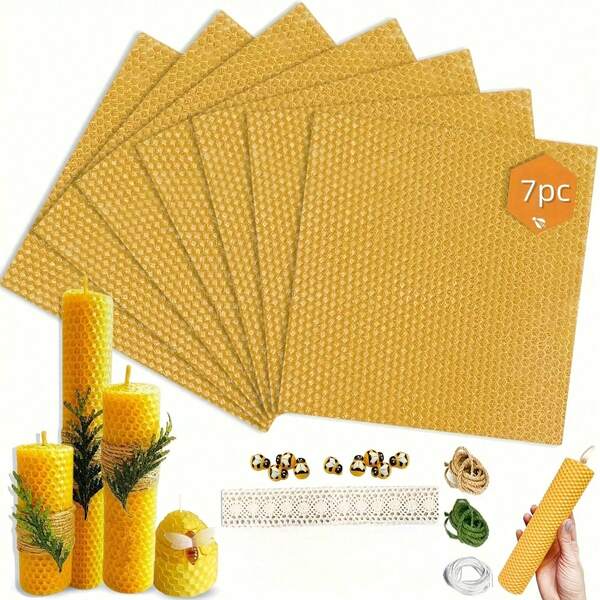 8-Inch Beeswax DIY Candle Making Kit - A Natural Candle Kit Suitable For Beginners, Equipped With 7 Beeswax Boards And Various Decorations, Can Make Candles, Perfect DIY Christmas Gifts For All Ages