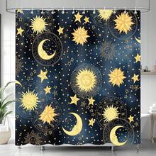 Boho Celestial Shower Curtain, Gold Sun And Moon Galaxy Zodiac Design Bath Curtains For Bathroom,Fun Navy Blue Stars Starry Sky Decor Waterproof Fabric Shower Curtain Sets 12 Hooks 72X72 In{Inchcolor_nameinch:InchBlueinch,Inchsize_nameinch:Inch72\InchWx72\InchL(Packof1)Inch} - 藍色 - 查看 1