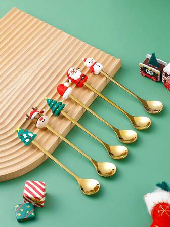 6pcs Christmas Gift Celebrating Home Party Dessert Coffee Spoon,Kitchen,Christmas Gift