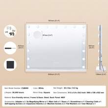 Vanity Mirror With Lights, Dimmable Bulbs &3 Color Lighting Modes, Makeup Mirror W/ Detachable 5X Magnification,USB Port,Type C,Smart Touch Control,Desktop Wall-Mount( 31.5x23.6in, White) - 31.5x23.6in, White Dimmable Bulbs - 查看 7