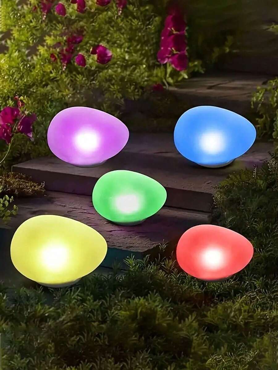 1pc Solar Powered Outdoor Realistic Stone Lamp, Pebble Shaped Ground Light, LED Solar Powered Waterproof Landscape Light, Suitable For Daily, Holiday Decoration, Can Be Used For Fences, Gardens, Lawns, Paths, Porches, Patios, Walkways, Family Gatherings, Birthday Parties, Weddings To Create Ambiance - Multicolor - View 1
