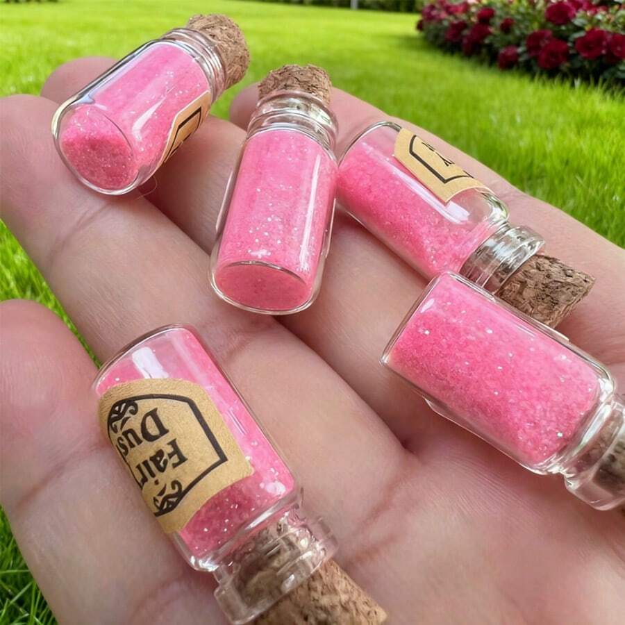 5 قطع زجاجات غبار جنية صغير - غبار سحري متلألئ متنوع في زجاجات زجاجية مع سدادات فلين، مناسبة لعيد الميلاد، عيد الحب، عيد الميلادكر، هالوين، العودة إلى المدرسة وغيرها من المناسبات