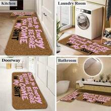 1pc/3pcs,Brown Coir Doormat With Pink & Black Text 'Check Yo Energy BEFORE BEFORE You COME IN My ' - Indoor Outdoor Welcome Mat, Perfect For Wooden Floor Entrance, Behind Steps With White Gravel & Garden Plants DecorSoft, Comfortable And Easy To Clean, Suitable For Hallway Bathroom, Bedroom, Kitchen, Porch, Laundry Room, RV Outdoor Decoration Holiday Decoration Three Sizes Available Halloween Door Decor Fall Decor - màu đen - Xem 5