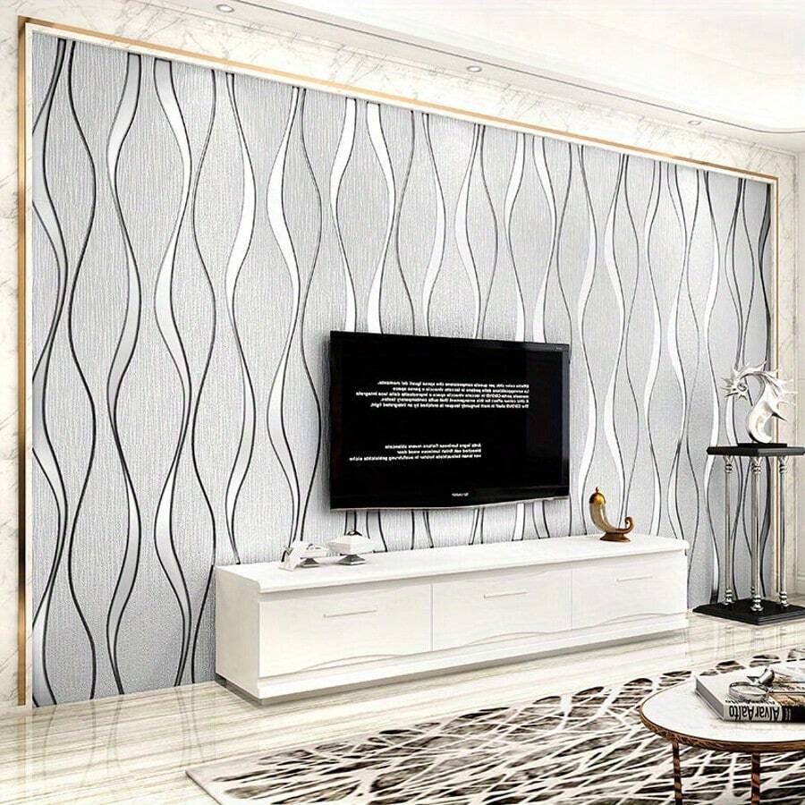 1 Rolo de Papel de Parede Listrado 3D Moderno e Ondulado - Papel de Parede Removível Sem Adesivo, Texturizado, Adequado para Sala de Estar, Quarto, Sala de Jantar, Hotel, Loja - Design Cinza Neutro, Material Durável de Alta Qualidade, Papel de Parede para Quarto | Estilo Moderno | Papel de Parede Texturizado, Revestimento de Parede