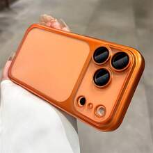 1pc Hard Shell Matte Finish Minimalist Ice-Feel Clear Matte Electroplated Camera Protective Case, Transparent Design With Lens Film Protection, Modern Aesthetic Style, Fashionable Minimalist Design, Scratch-Resistant And Durable, For Digital And Tech Enthusiasts. Compatible With IPhone 11/12/12 Pro/12 Pro Max/13/13 Pro/13 Pro Max/14/14 Pro/14 Pro Max/15/15 Pro/15 Pro Max/16/16 Pro/16 Pro Max/17/17 Pro/17 Pro Max/Air - Orange - View 2