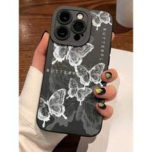 1 piece butterfly-patterned matte anti-drop  phone case for iPhone 17 Air/16 Pro Max, 15 Pro Max, 14 Pro Max, Galaxy S25 Ultra, Honor X6A, X7B, X8B, Redmi 13C, Note 13, OPPO A78, Reno7, Magic5 Lite - Schwarz - Übersicht 2