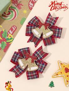 2 Stücke Weihnachtsgeschenke Haarbögen für Mädchen, Glitzer Glocke Karomuster Bögen, süße Glocke karierte Weihnachtsbögen Haarclips, Weihnachtsparty Dekorations Bögen, Haarspangen für Teenager