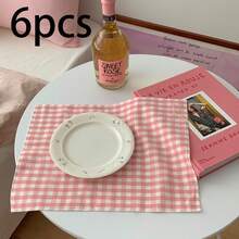 1 件/6 件黄色格子餐垫、Ins 风格餐巾、隔热垫、摄影背景垫 - 彩色 - 查看 9