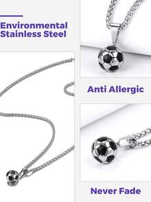 Richsteel 3D/Basketball/Soccer/Baseball Ball Boxing Glove Cool Pendant Men, 316L Stainless Steel Sneaker Chain,Sport Fan Jewelry - 03-鋼鐵足球 - 查看 3