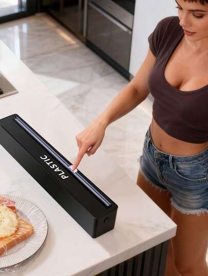 1 件厨房保鲜膜分配器、保鲜膜切割盒、保鲜袋切割架、垃圾袋和塑料袋收纳架，方便快捷，适用于厨房