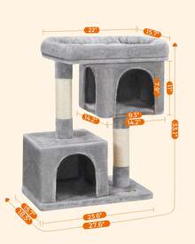 Feandrea Cat Tree, 33.1-Inch Cat Tower, L, Cat Condo For Large Cats Up To 16 Lb, Large Cat Perch, 2 Cat Caves, Scratching Post, - 淺灰色 - 查看 2