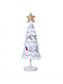 1pc Cute Christmas Tree Fabric And Wooden Ornaments, Window And Desktop Christmas Embroidered Snowflake Decor