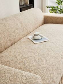 1pc Khaki European Retro Floral Pattern Ruffled Elastic Sofa Cover, Dust-Proof And Dirt-Resistant, Stretch-To-Fit Full Coverage Sofa Protector, Home Decor, Machine Washable - Khaki - View 6