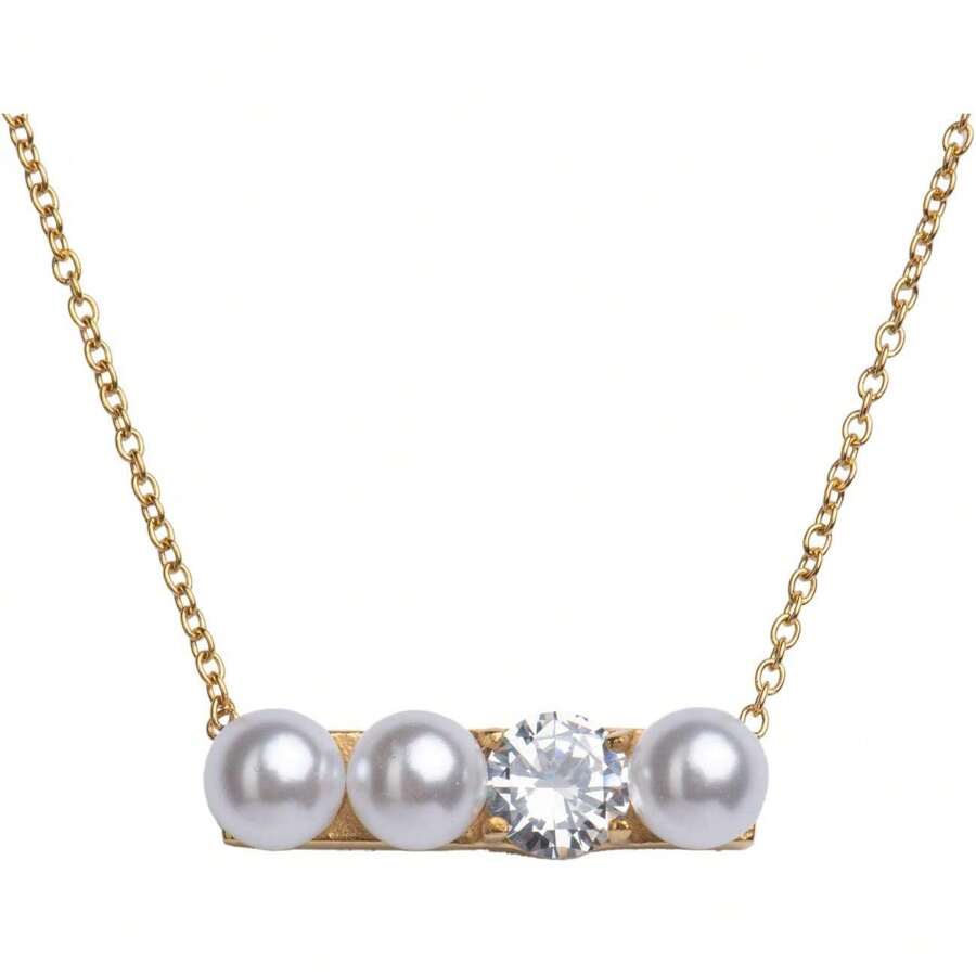 LuckyLy Collar de Perlas para Mujer y Zirconia Cúbica, Oro 18k con Base Acero Inoxidable – Ideal como Regalo para Mamá y Mujer Innovadores, Modelo Iris - 1 - Ver 1