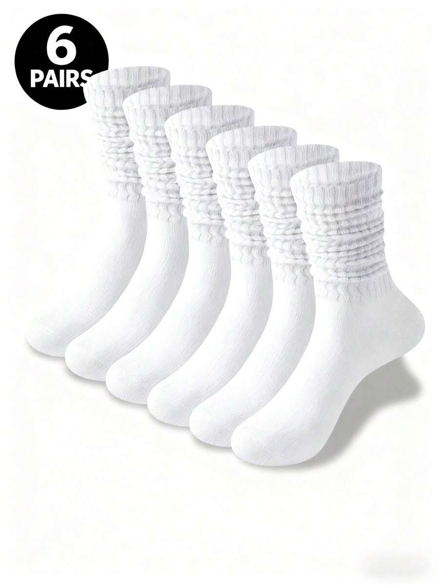 6 Pairs Solid Color High Elasticity Calf Socks, Sports Socks For Men And Women, Black And White Athletic Training Ankle Socks