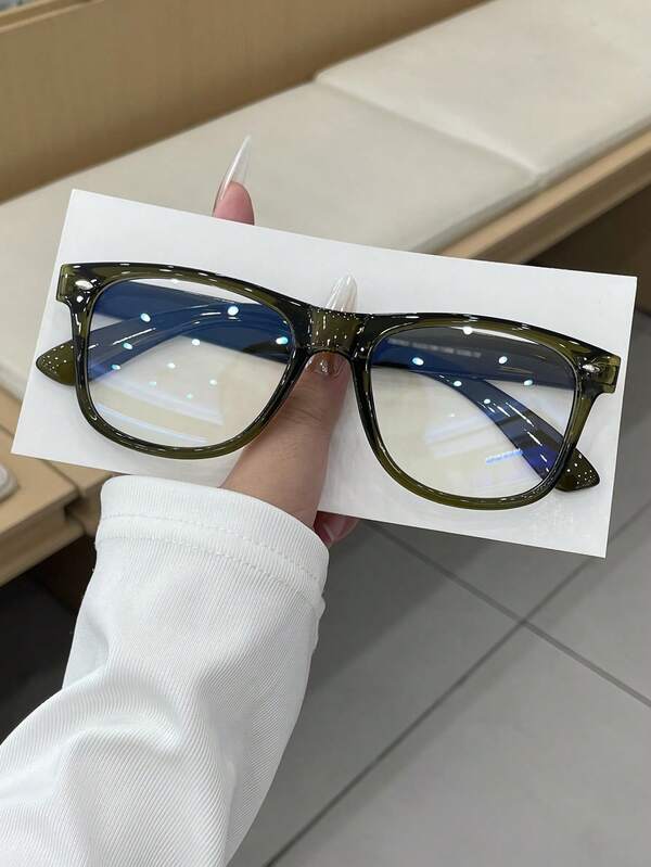 1 par de gafas vintage con montura cuadrada minimalista de PC y lentes transparentes, color verde oliva, para mujer