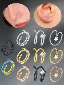 Bộ 2 khuyên mũi đôi bằng thép không gỉ 20G dùng xỏ khuyên mũi đơn, khuyên mũi bạc vàng đen trắng đính đá CZ, khuyên mũi sụn vành tai, khuyên mũi, khuyên mũi vòng, khuyên tai vành tai, trang sức xỏ khuyên mũi cho nữ - vòng mũi - Xem 5