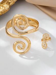 一套时尚个性夸张金属螺旋手链和漩涡粗戒指首饰套装（女士款）