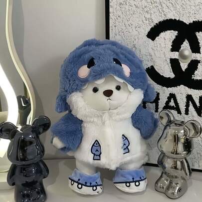 Peluche de oso de peluche con disfraz de tiburón de 28 cm de largo, un peluche suave y esponjoso de oso de peluche con disfraz de tiburón azul, con ropa desmontable. Es un peluche lindo como regalo de cumpleaños y decoración de habitación, también se puede usar como almohada. Este es un regalo de cumpleaños muy adecuado para adolescentes, mujeres y entusiastas de las muñecas.