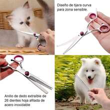Un set de tijeras profesionales para el cuidado de perros y gatos equipado con tijeras curvas y un peine de acero inoxidable, para cortar, recortar, doblar, cortar el flequillo, y otras necesidades de belleza para mascotas - Púrpura malva - Ver 6
