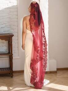 Velo de novia con encaje vintage burdeos, accesorio de tocado para bodas, compromisos y otras ocasiones. Ropa de otoño para mujeres