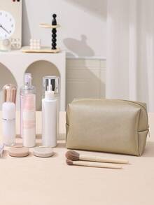 1 Stück Make-up Tasche, einfarbige Make-up Tasche, Leder Make-up Tasche, Reise Kosmetiktasche, Waschbeutel, Make-up Aufbewahrungstasche, tragbare Outdoor Reise Kulturtasche, modische Handtasche für täglichen Gebrauch, Reisegut Aufbewahrungstasche, wasserdicht, Lippenstift Packung, kleine Tasche zur Aufbewahrung von Make-up, Reisegepäck für Damen, Federmäppchen, tägliche große Kapazität Make-up Pinsel Halter Reise Kulturtasche Organizer Make-up Tasche - Gold - Übersicht 3