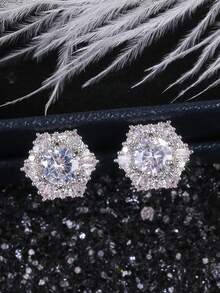 1 Paio di Orecchini Natalizi da Uomo, Semplici e Luccicanti, Orecchini a Perno in Rame con Zirconia Cubica a Forma di Fiocco di Neve, Accessorio Quotidiano di Base come Regalo - Argento - Visualizzare 4