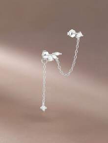 SereneSpark 1pc/2pcs 925 Sterling Silver Tassel Earrings, Women Dangle Earrings, Minimalist Stud Earrings, Suitable For Anniversary, Exquisite Jewelry - Multicolor - View 3