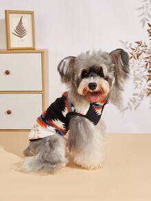 1pc Cute Geometric Pattern Cat & Dog Universal Pet Vest, Fluffy Pet Sweater For Cats & Dogs, Autumn/Winter - Multicolor - View 3