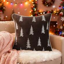 Fundas de almohada navideñas con bordado clásico de pino para sofá, cama y sofá. - marrón - Ver 3