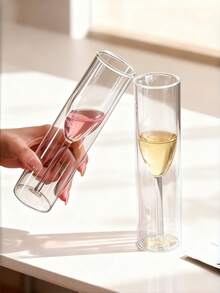 1pc Premium French Style Creative Glass Cup, Transparent Glass Cup, Double Layer Personalized Stemware, Glass Coffee/Beverage Cup - Clear - View 7