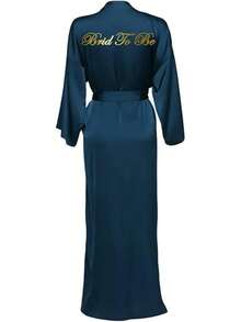 larga de gasa de satén de manga larga, batas de dama de, larga para mujer, de baño de boda para el hogar - Matrona de la Marina - Ver 6